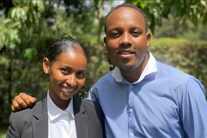 Past photo of Abel Mutua and Sarah Hassan