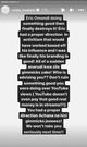 Screenshot of Nadia Mukami' message on Instagram calling out Eric Omondi for inconsistency