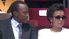 Former First Lady Margaret Kenyatta alongside her husband, former President Uhuru Kenyatta, during the Kenyatta Day (now Utamaduni Day) celebrations in 1990 at Nyayo National Stadium