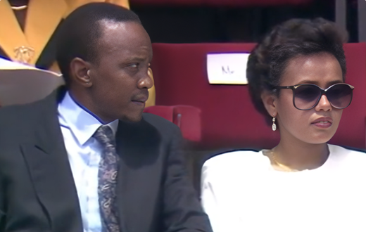 Former First Lady Margaret Kenyatta alongside her husband, former President Uhuru Kenyatta, during the Kenyatta Day (now Utamaduni Day) celebrations in 1990 at Nyayo National Stadium