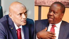 A collage photo of DCI Director Mohamed Amin and former CS Fred Matiang'i