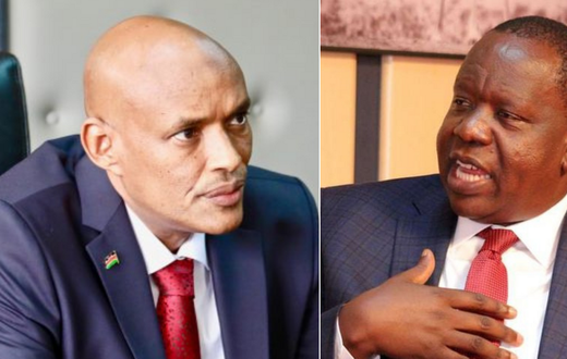 A collage photo of DCI Director Mohamed Amin and former CS Fred Matiang'i