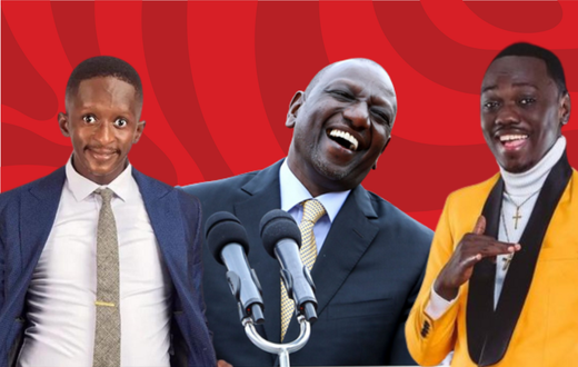 A collage of President William Ruto, Njugush and Butita