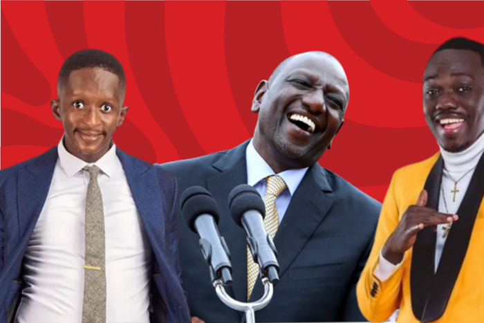 A collage of President William Ruto, Njugush and Butita