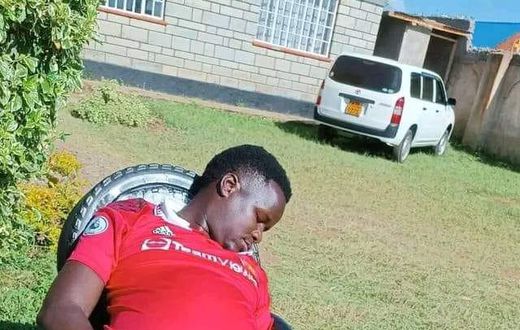 Collins Kapkeno after an attempt to eat a crate of eggs