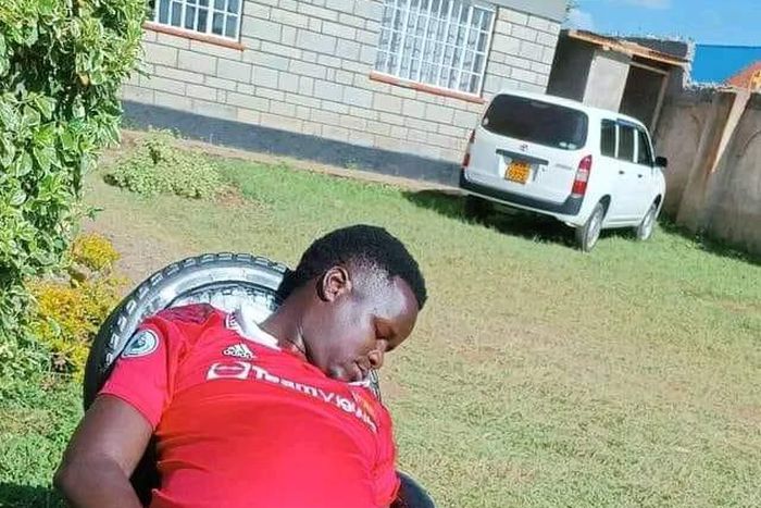 Collins Kapkeno after an attempt to eat a crate of eggs