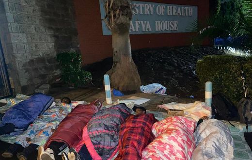 Doctors stage overnight camp at Ministry of Health headquarters in protest