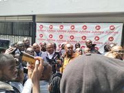 Former President Uhuru Kenyatta arrives at Jubilee party headquarters in Kileleshwa on April, 26, 2023.