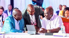 President William Ruto DP Rigathi Gachagua and Head of Public Service Felix Koskei during the Cabinet Secretaries Retreat at Fairmont Mount Kenya Safari Club