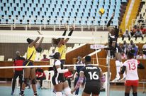 Kenya Pipeline players powering an attack against Kenya Prisons during Kenya Volleyball Federation playoff match  against Kenya Prisons (Photo credit: Kenya Pipeline)