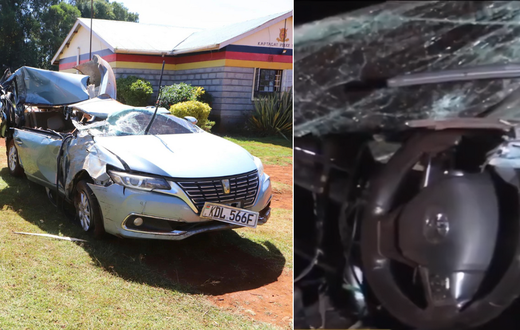 Wreckage of the Toyota Premio that Kelvin Kiptum was driving
