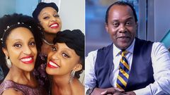 From left: Moipei triplets and Citizen TV news anchor Jeff Koinange
