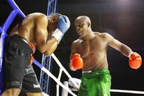 Karim Mandonga in action against Daniel Wanyonyi at the KICC