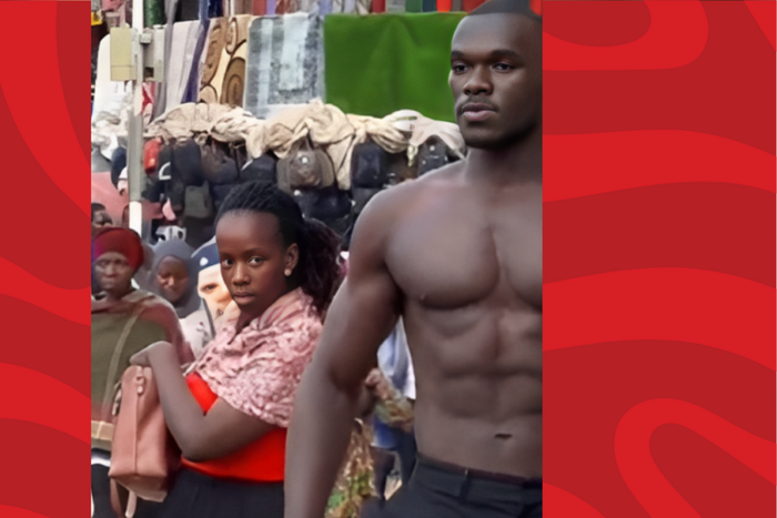 Shirtless fitness coach strolling in Kampala