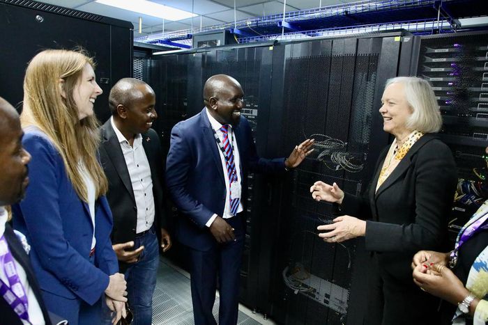 US Ambassador Meg Whitman with UK High Commissioner Jane Marriot during the groundbreaking of a new data centre in Nairobi