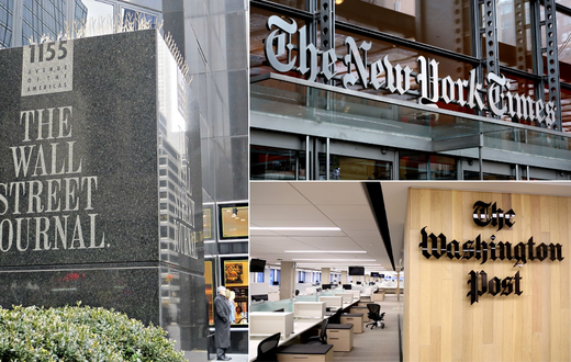 A collage of The Wall Street Journal, The New York Times and The Washington Post