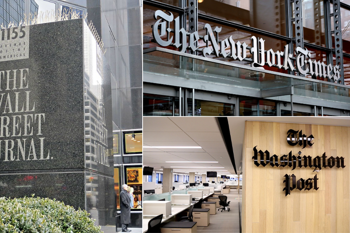 A collage of The Wall Street Journal, The New York Times and The Washington Post