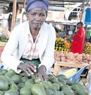 Pauline Waithira selling avocados in the market