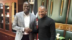 File image of Kiharu MP Ndindi Nyoro with his Embakasi East counterpart Babu Owino