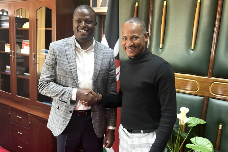 File image of Kiharu MP Ndindi Nyoro with his Embakasi East counterpart Babu Owino