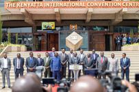 President William Ruto and members of the National Dialogue Committee at KICC