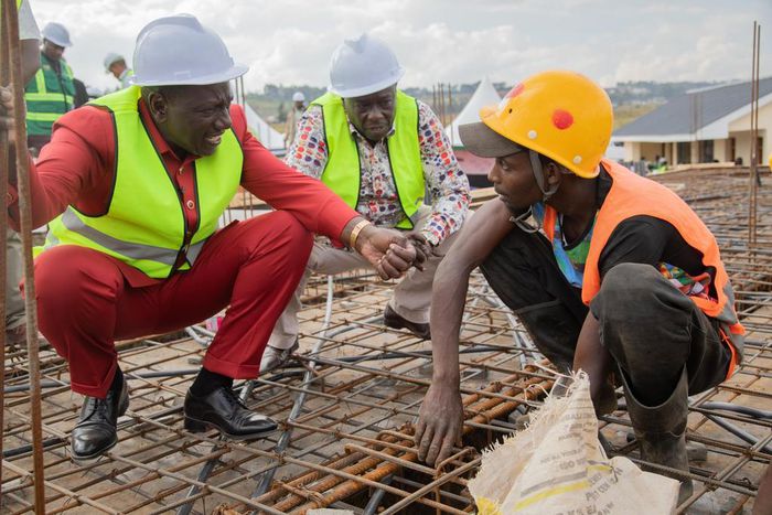 President William Ruto during an inspection of the affordable housing program