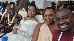 Citizen TV's Stephen Letoo (far left) poses for a photo alongside his wife Irene Letoo (centre) and NTV's Kennedy Mureithi (right)