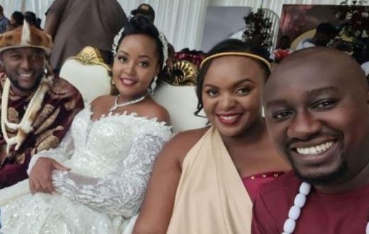 Citizen TV's Stephen Letoo (far left) poses for a photo alongside his wife Irene Letoo (centre) and NTV's Kennedy Mureithi (right)