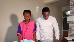 Kioko,his girlfriend Wambo, and their newborn twins