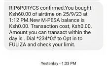 Safaricom MPESA message with a RIP prefix