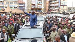 President William Ruto addressing a roadside rally in Githurai, Kiambu country as he started his five-day working visit of Mount Kenya region
