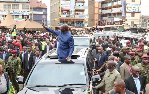 President William Ruto addressing a roadside rally in Githurai, Kiambu country as he started his five-day working visit of Mount Kenya region