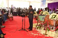 Kakamega Senator Boni Khalwale speaking during a funeral