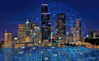 Modern city with smart 5G wireless communication network concept
