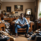 An AI-generated image of a man sited in an unkept house
