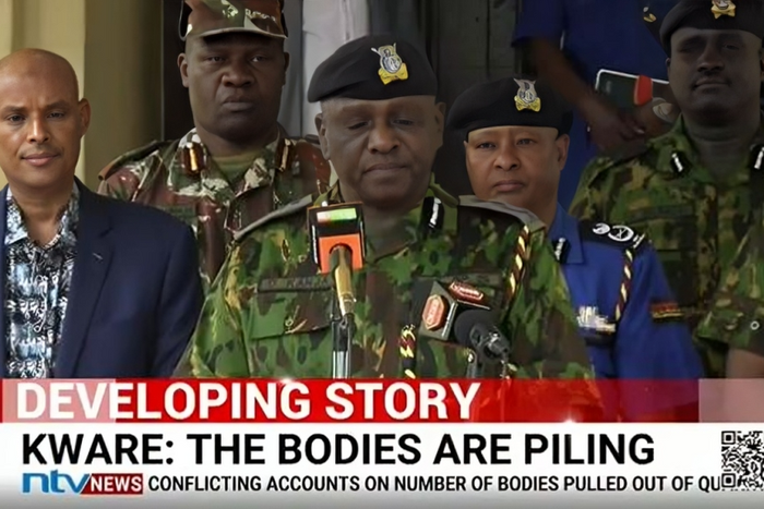 Acting Inspector General of Police Douglas Kanja addressing the press on Sunday