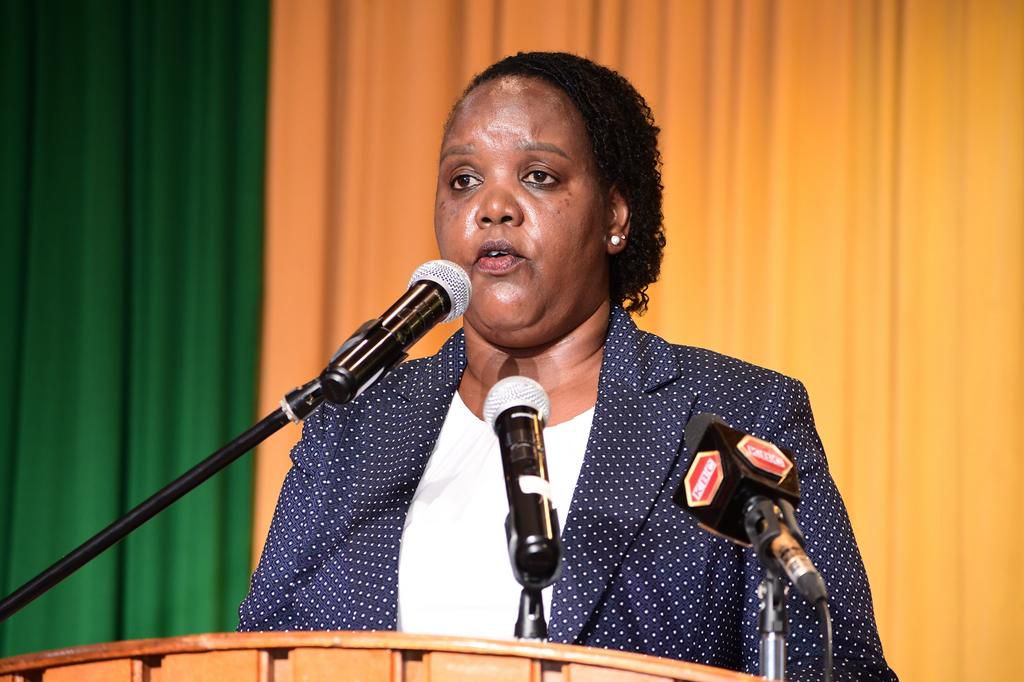 Cabinet Secretary, Ministry of Labour and Social Protection Florence Bore speaking during an event at Strathmore University on April 18, 2024
