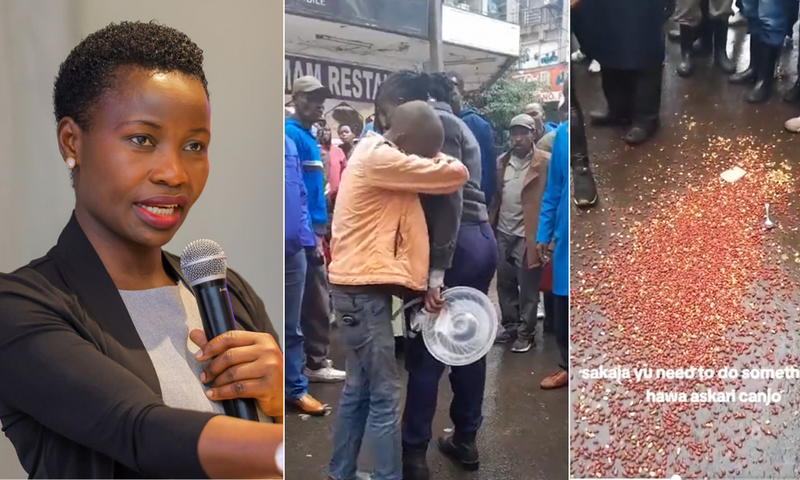 A collage photo of Principal Secretary Susan Auma Mang'eni and a hawker in Nairobi