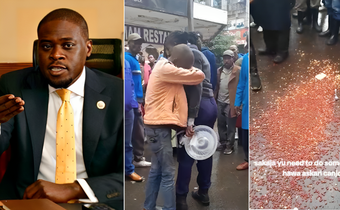 Nairobi Governor Johnson Sakaja with Ndagire Renova, the young trader caught up in an unfortunate incident during routine enforcement by Nairobi City County Government security and compliance officers on Tuesday.