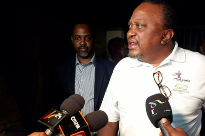 Former President Uhuru Kenyatta addressing the media July 21, 2023