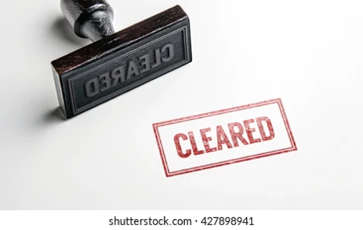 Rubber stamping that says cleared