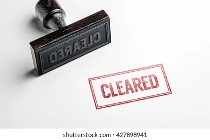Rubber stamping that says cleared