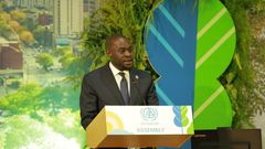 Nairobi Governor Johnson Sakaja speaking during the UN Habitat Assembly in Nairobi on June 5, 2023