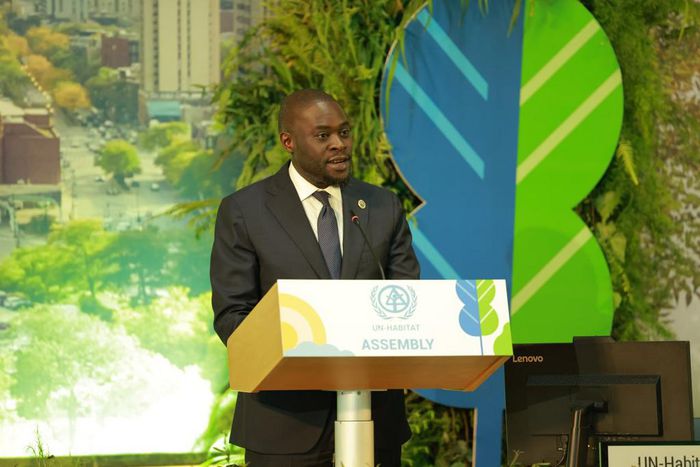Nairobi Governor Johnson Sakaja speaking during the UN Habitat Assembly in Nairobi on June 5, 2023