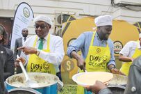 Nairobi Governor Johnson Sakaja and his deputy James Njoroge Muchiri during a past school feeding program