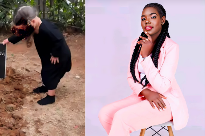 One of the little girls Rosie used to care for crying at a grave (Left) & Nanny Rossie (Right)