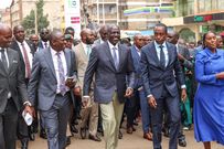 President William Ruto joined by Kiambu Governor Kimani Wamatangi, National Assembly Majority Leader Kimani Ichung'wah as they stroll through Kiambu town on August 17, 2023