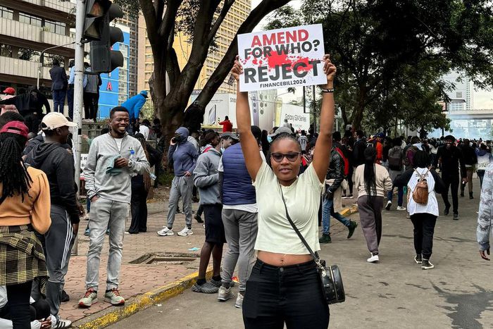 Beverlyne Kwamboka and other protestors during Tuesday's anti-finance bill protests