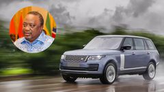 A collage of Retired President Uhuru Kenyatta and a vehicle