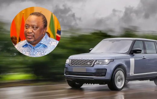 A collage of Retired President Uhuru Kenyatta and a vehicle